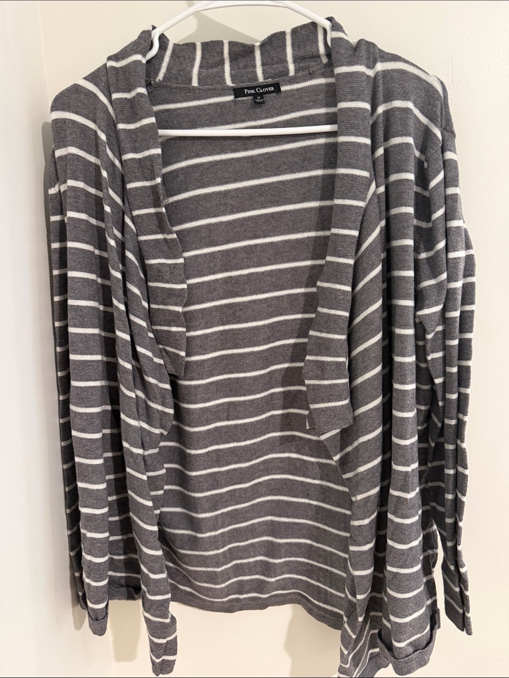 Pink Clover Gray & White Striped Open-Front Cardigan